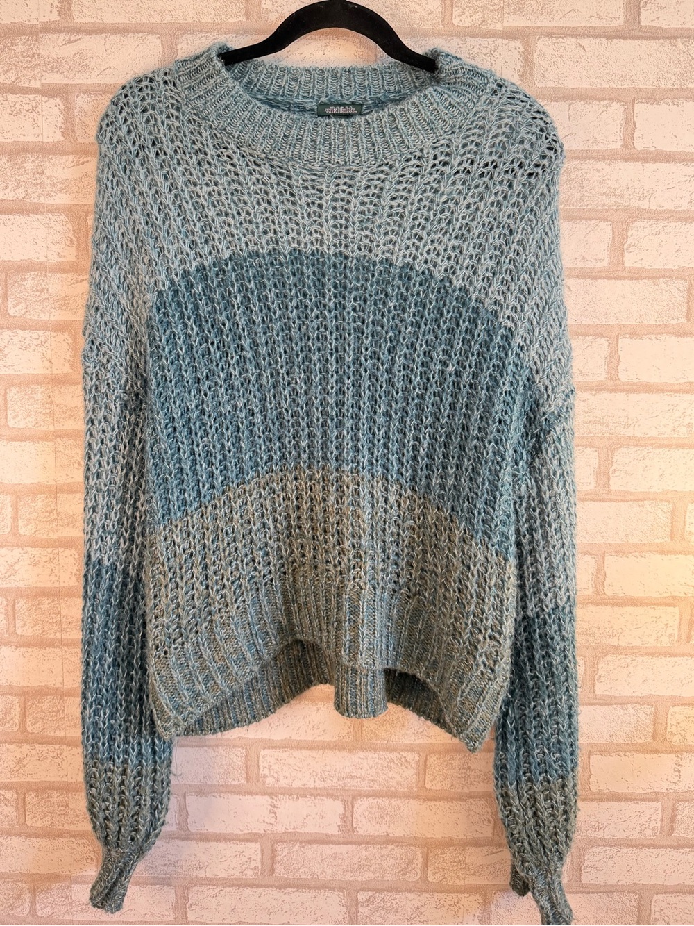 wild fable Two-Tone Teal Open-Knit Crewneck Sweater